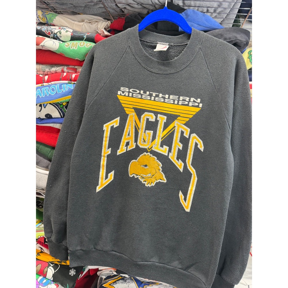 Vintage 80s Southern Mississippi Eagles Sweatshirt Black Mens Medium USA Made